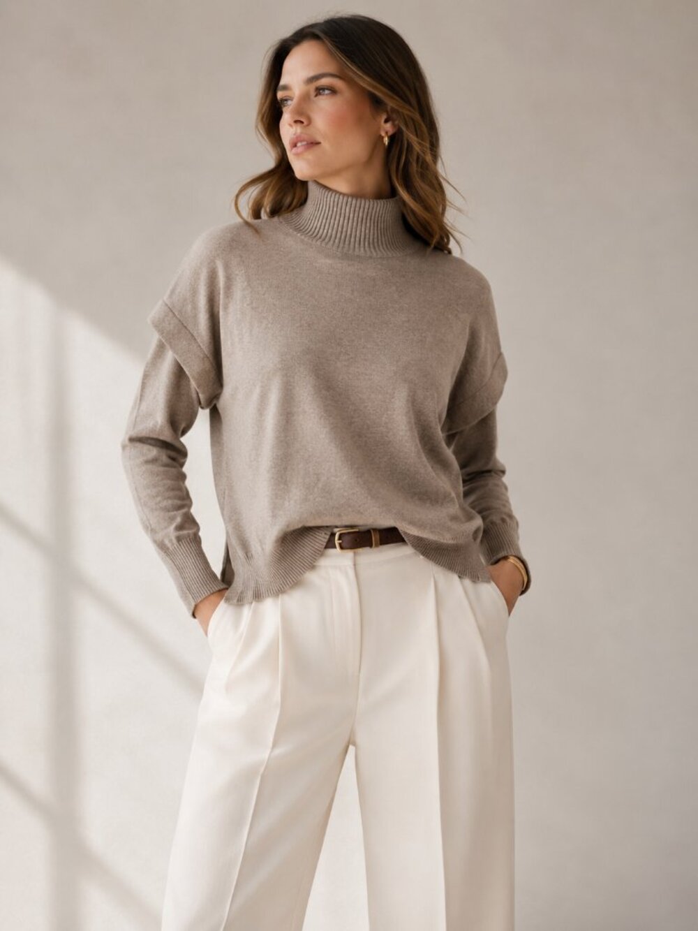 NAADAM Cotton Cashmere Turtleneck Sweater Taupe Beige Size S